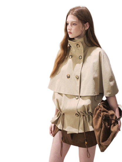 Drawstring Cape Trench Coat