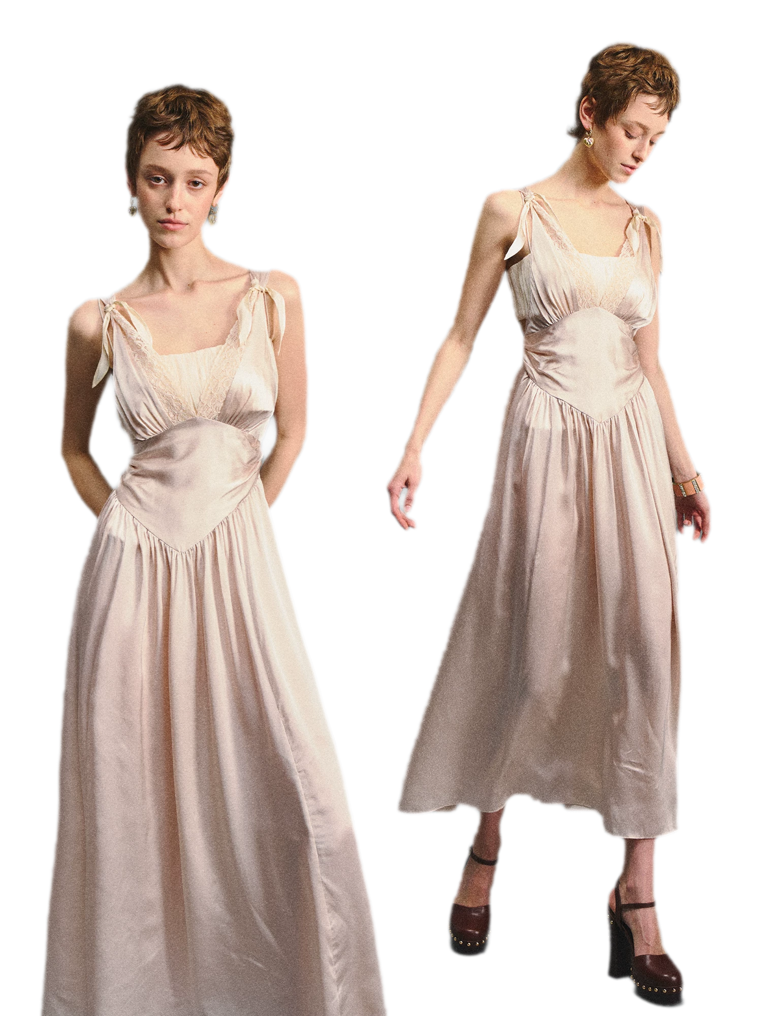 Lace Tie Satin Dress