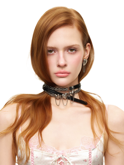Punk Retro Heart Layered Strap Choker Waist Chain