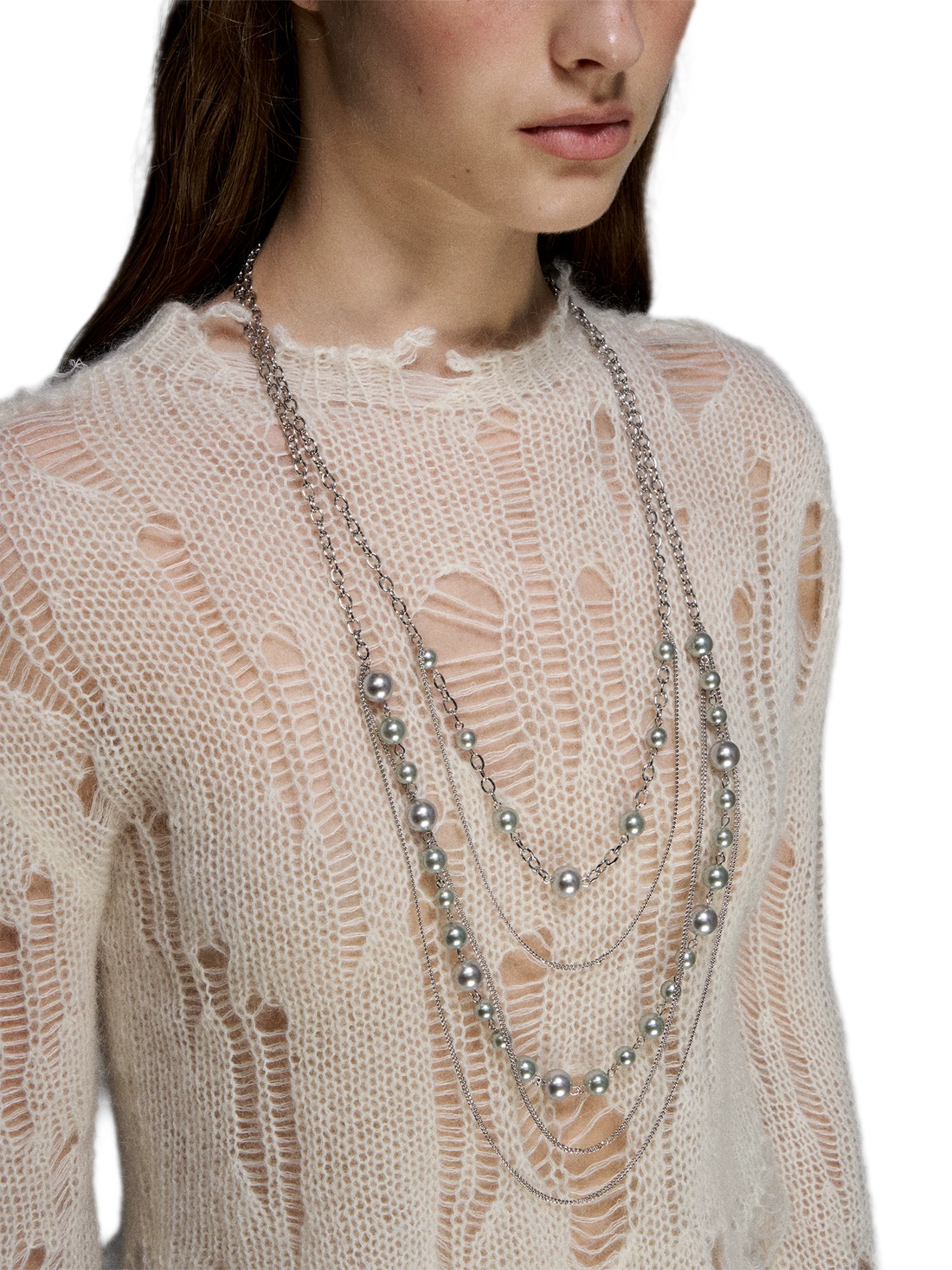 Silver Pearl Layered Necklace