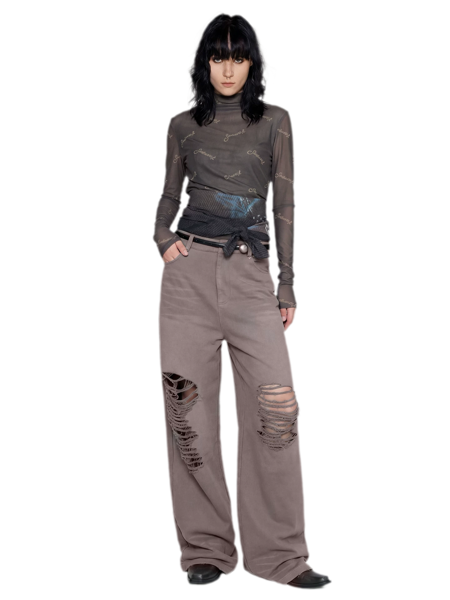 Mesh Turtleneck Top
