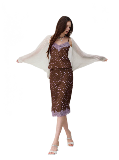 Southern France Polka Dot Lace Camisole &amp; Skirt