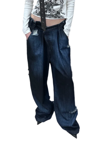 Distressed Wide-Leg Jeans