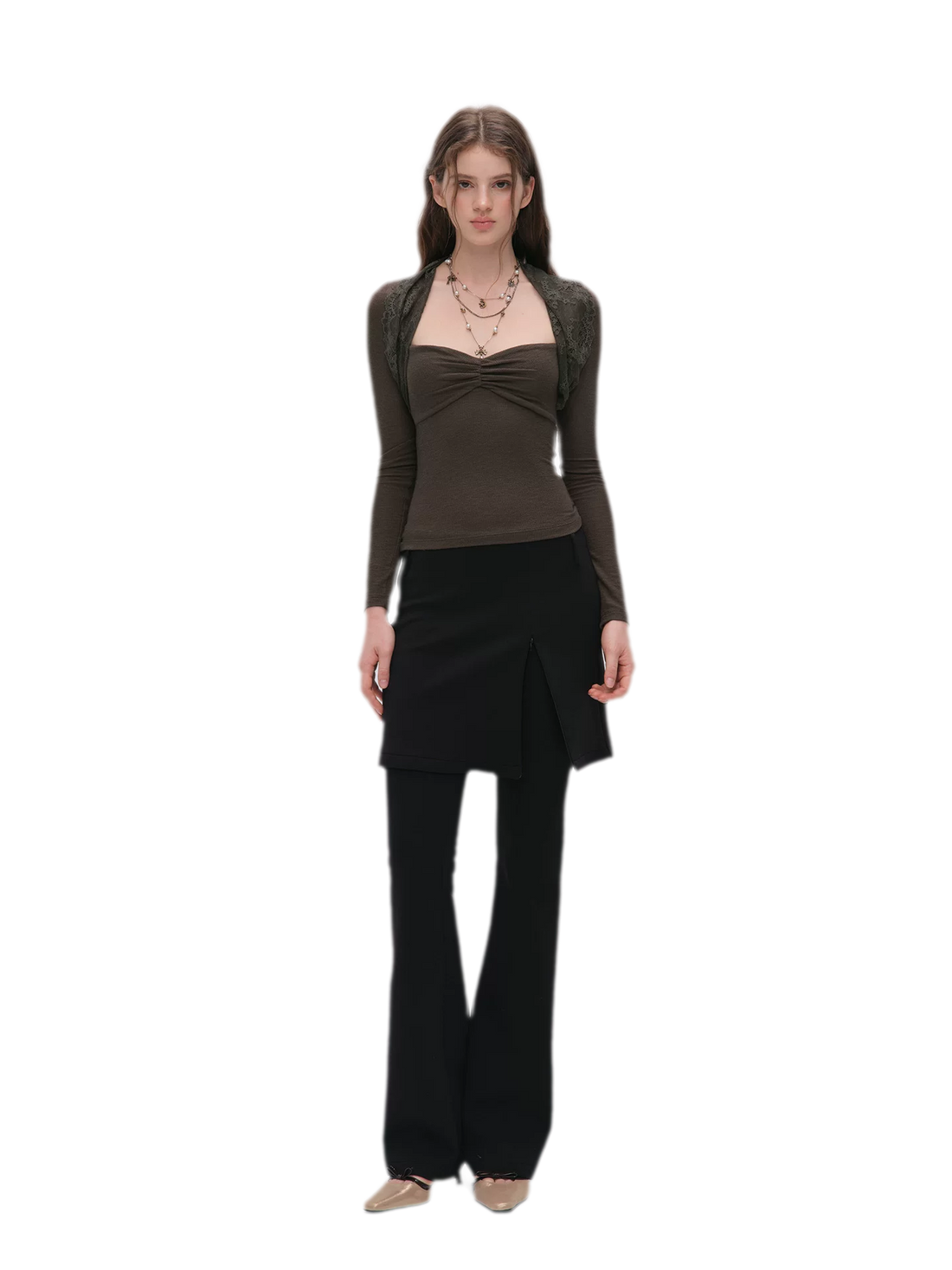 Ruched Lace Layered Top