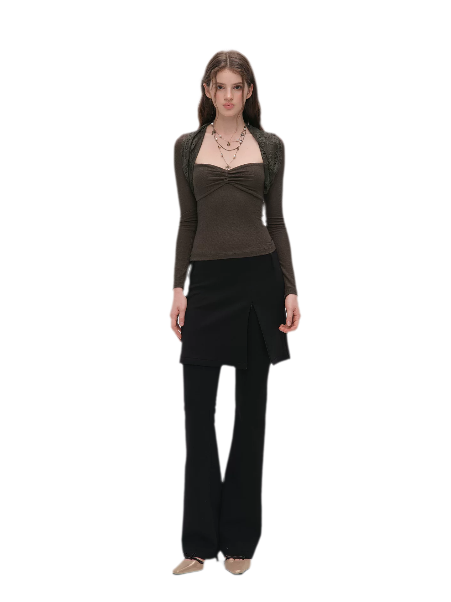 Ruched Lace Layered Top