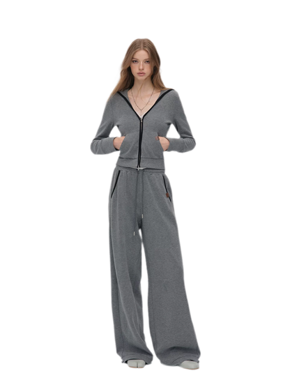 Contrast Trim Hooded Tracksuit Set