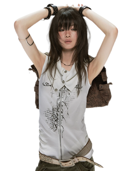 Cross Print Zip Vest
