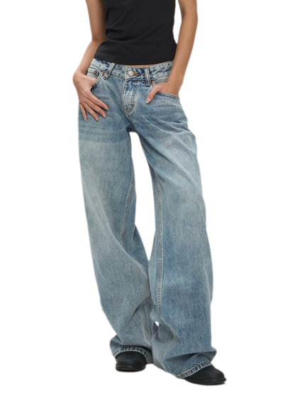 Washed Low-Rise Wide-Leg Jeans
