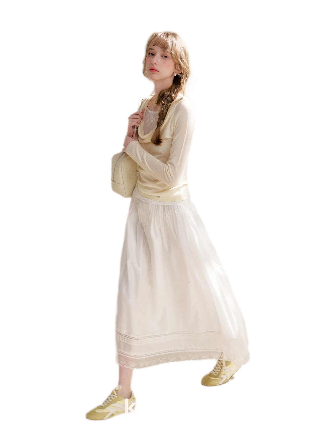 Lyocell Lace Pleated Skirt