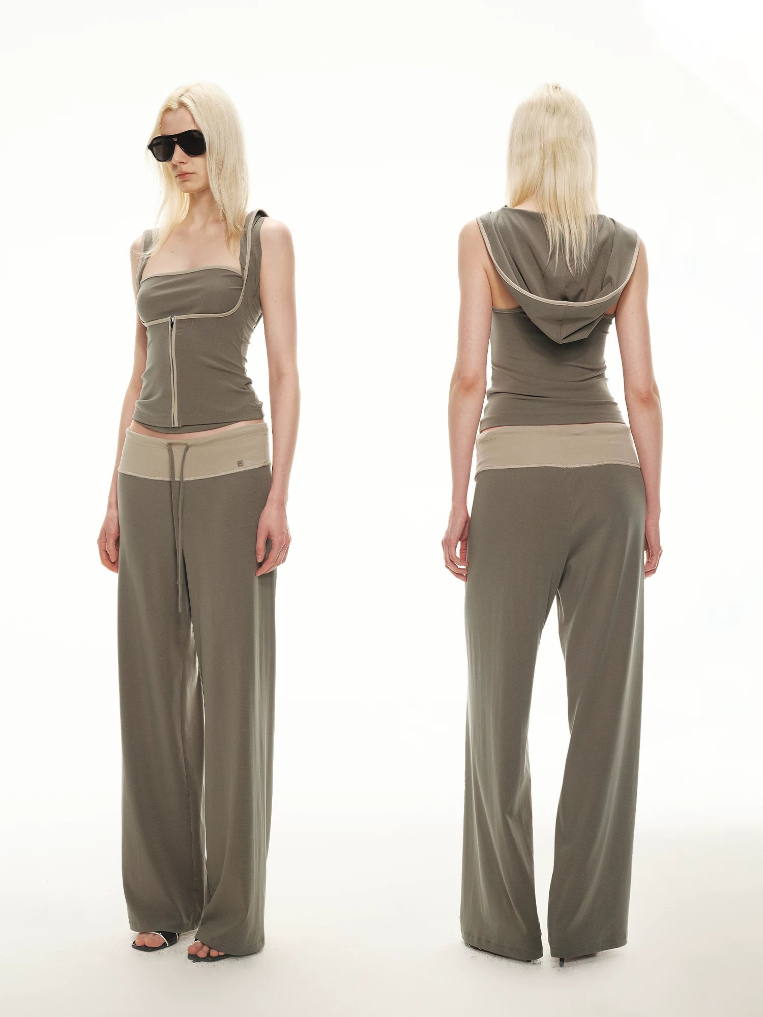 Tencel Knit Two-Piece Hoodie Vest &amp; Drawstring Pants