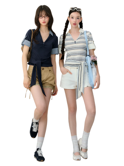 Korean Vintage Two-in-One Polo T-shirt