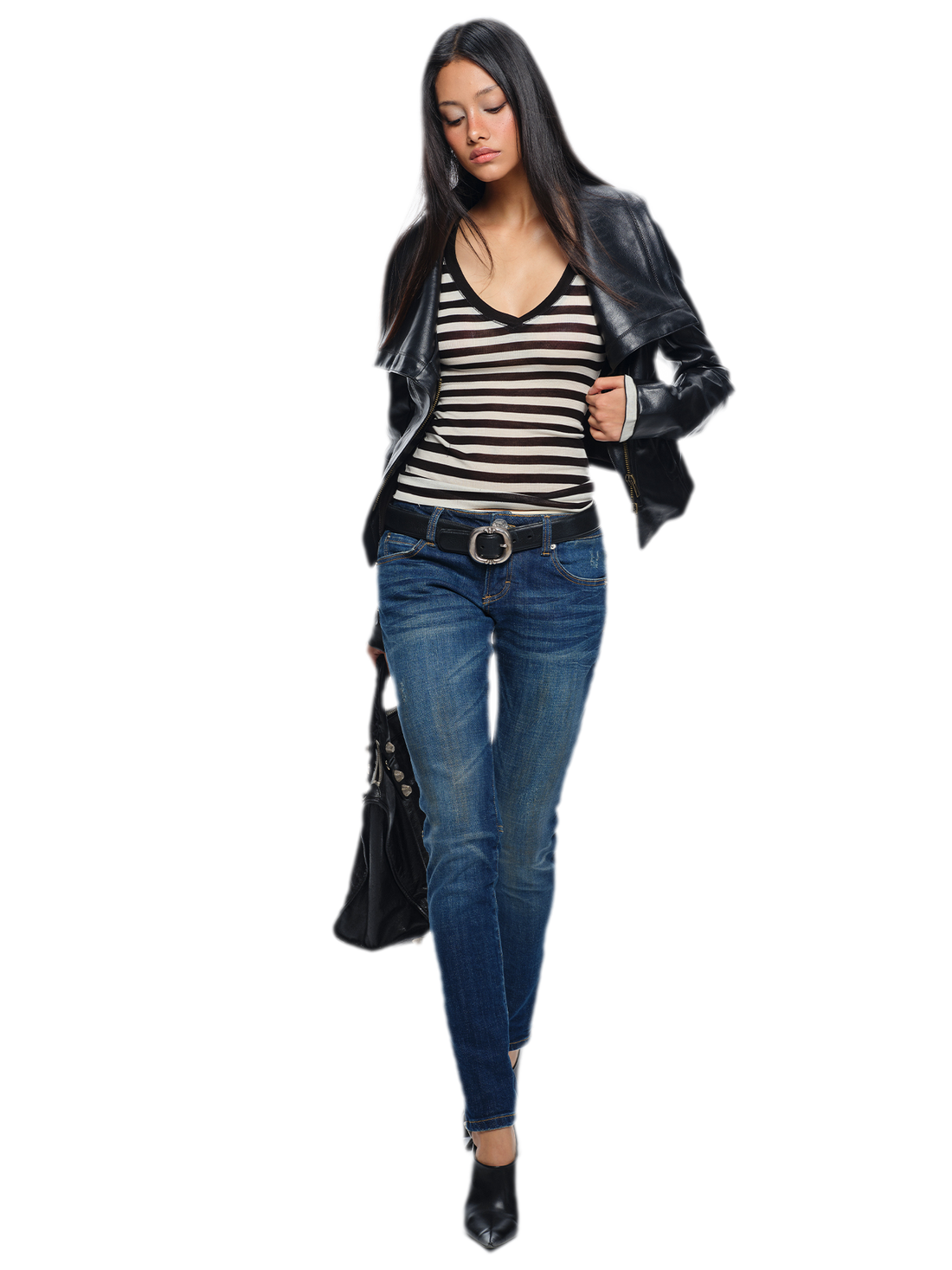 Distressed Low-Rise Slim Jeans