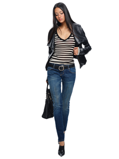 Distressed Low-Rise Slim Jeans