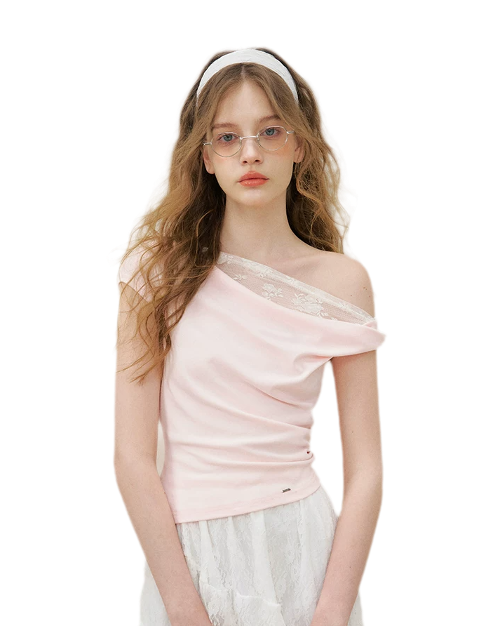 Asymmetric Lace Short Sleeve T-Shirt