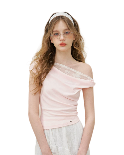 Asymmetric Lace Short Sleeve T-Shirt