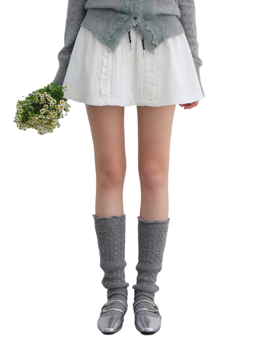 Pleated Drawstring A-line Short Skirt