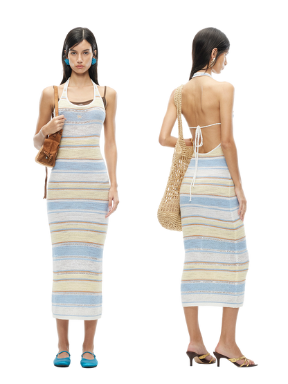 Marfi Halter Neck U-Back Slim Long Dress