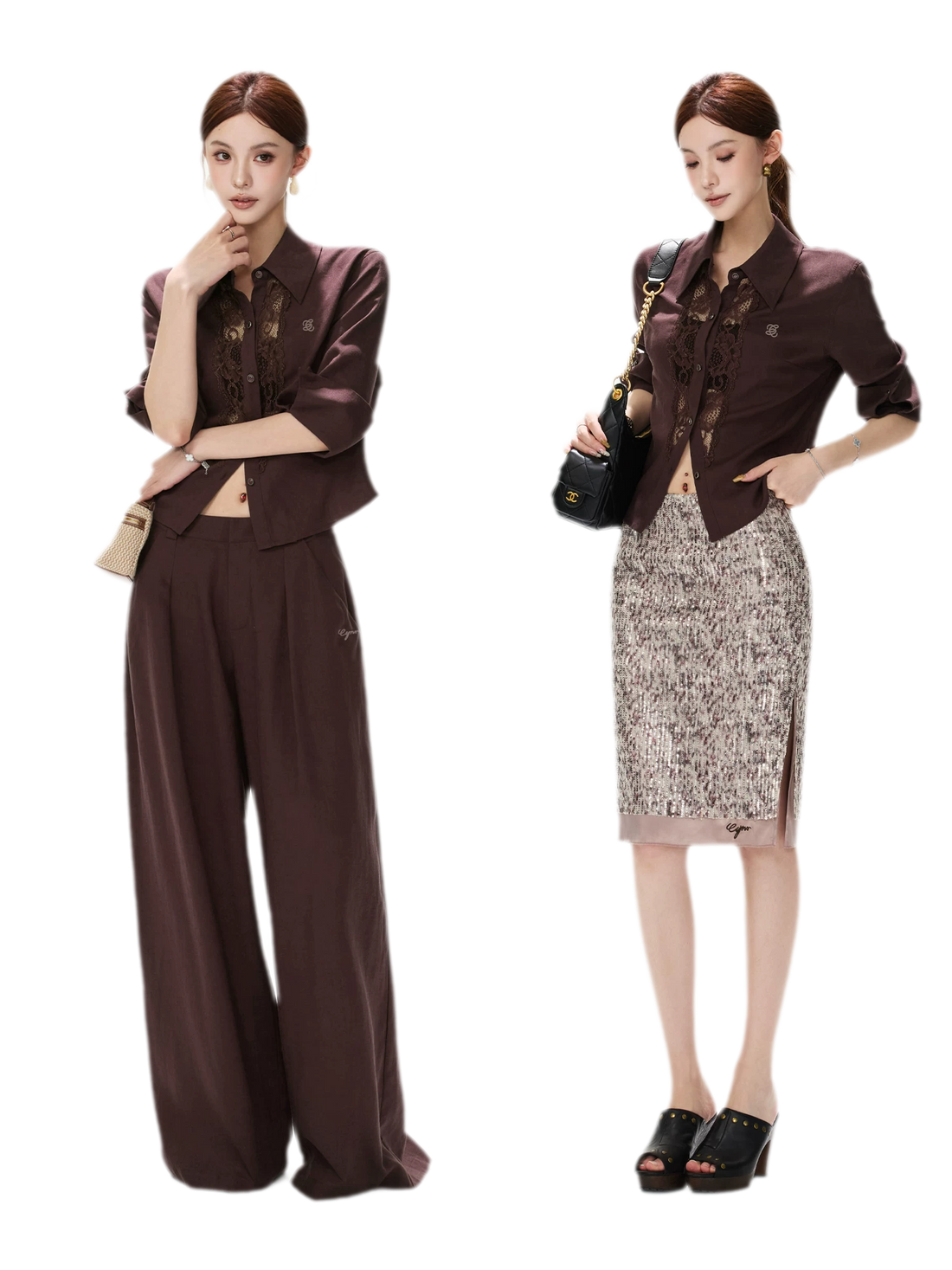 Lace Panel Cropped Shirt