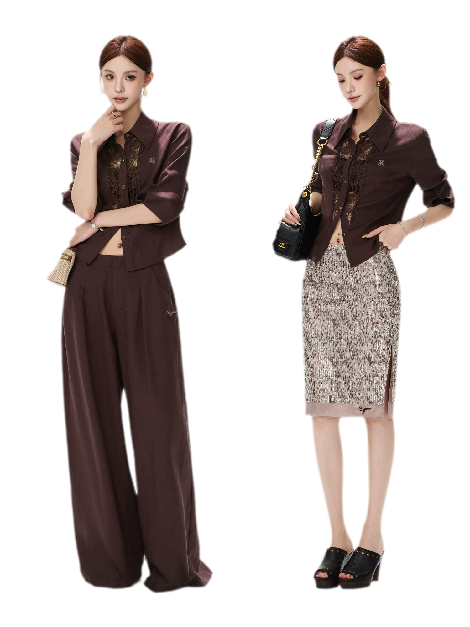 Lace Panel Cropped Shirt