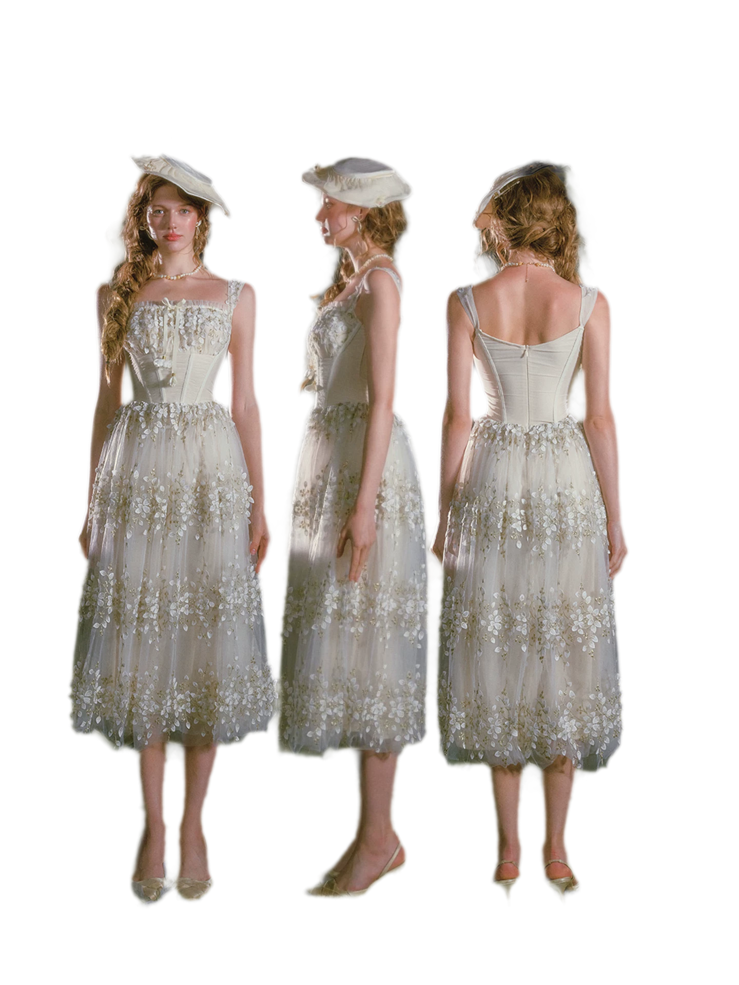 Embroidered Boned Waist Maxi Dress