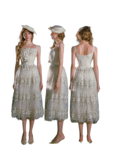 Embroidered Boned Waist Maxi Dress