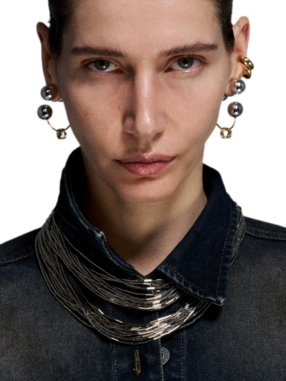 Reconstructed Series Gold and Silver Ball Earrings