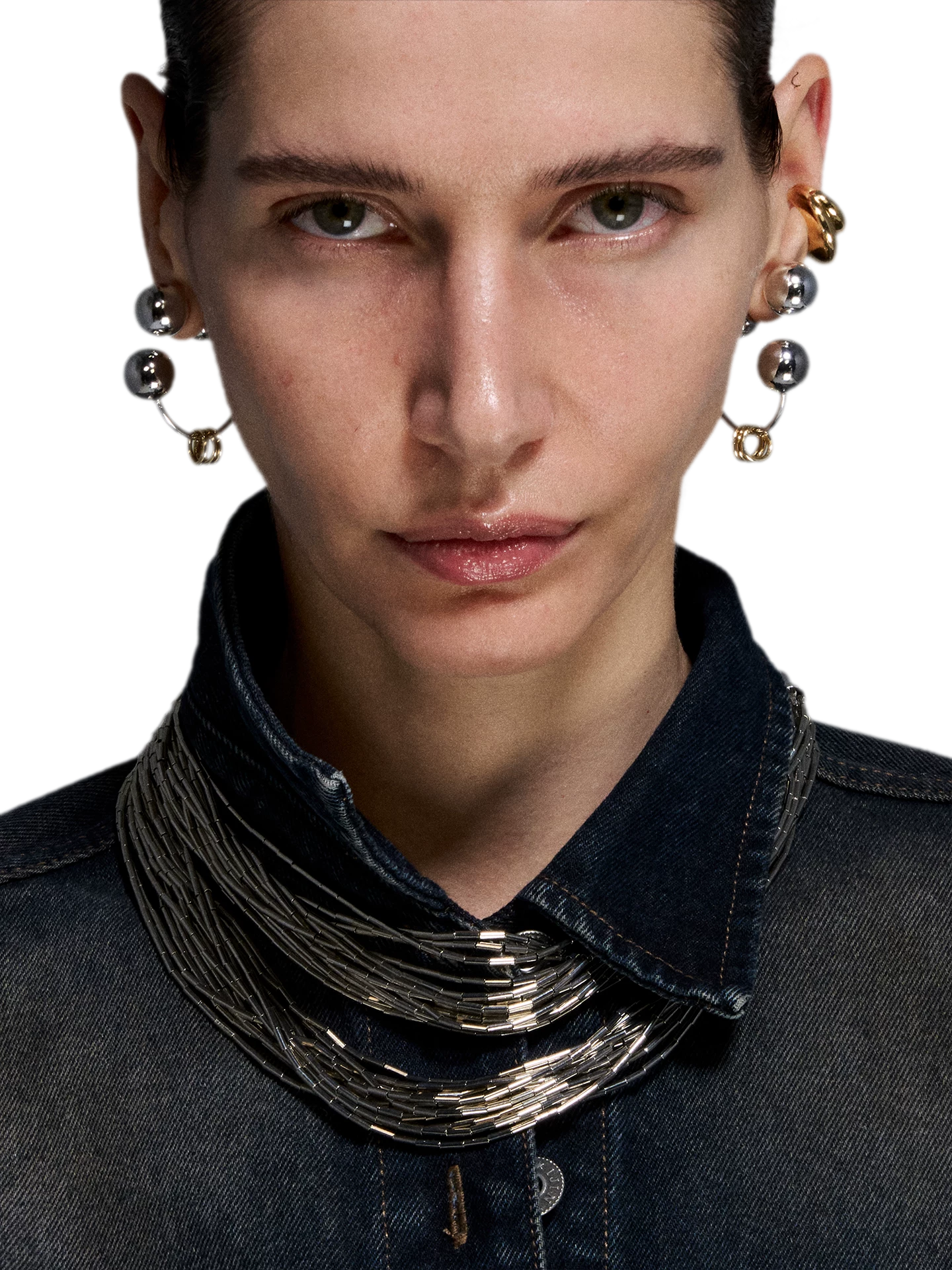 Reconstructed Series Gold and Silver Ball Earrings