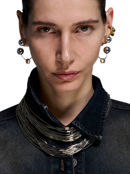 Reconstructed Series Gold and Silver Ball Earrings
