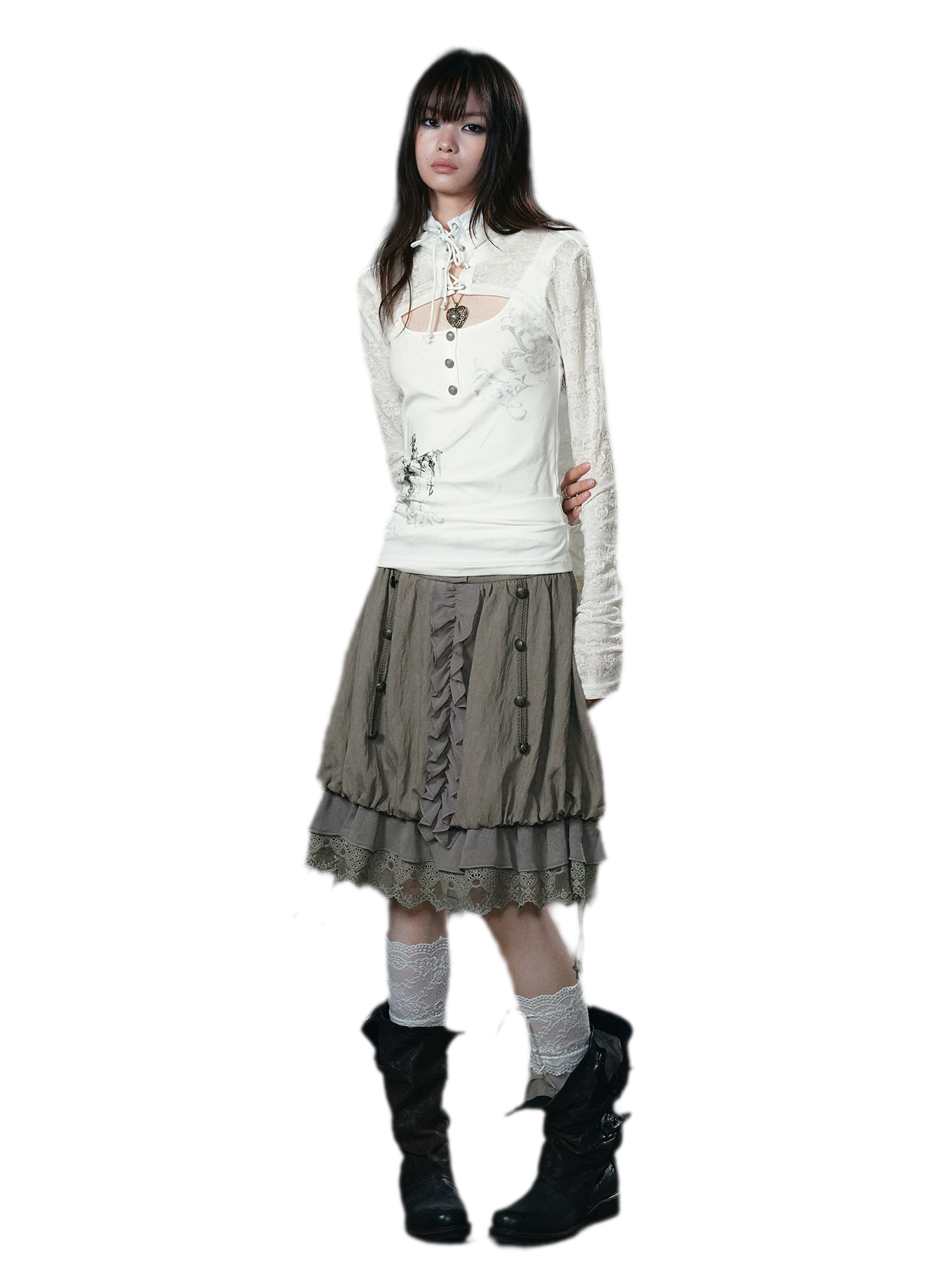 Lace Patchwork Bubble Skirt
