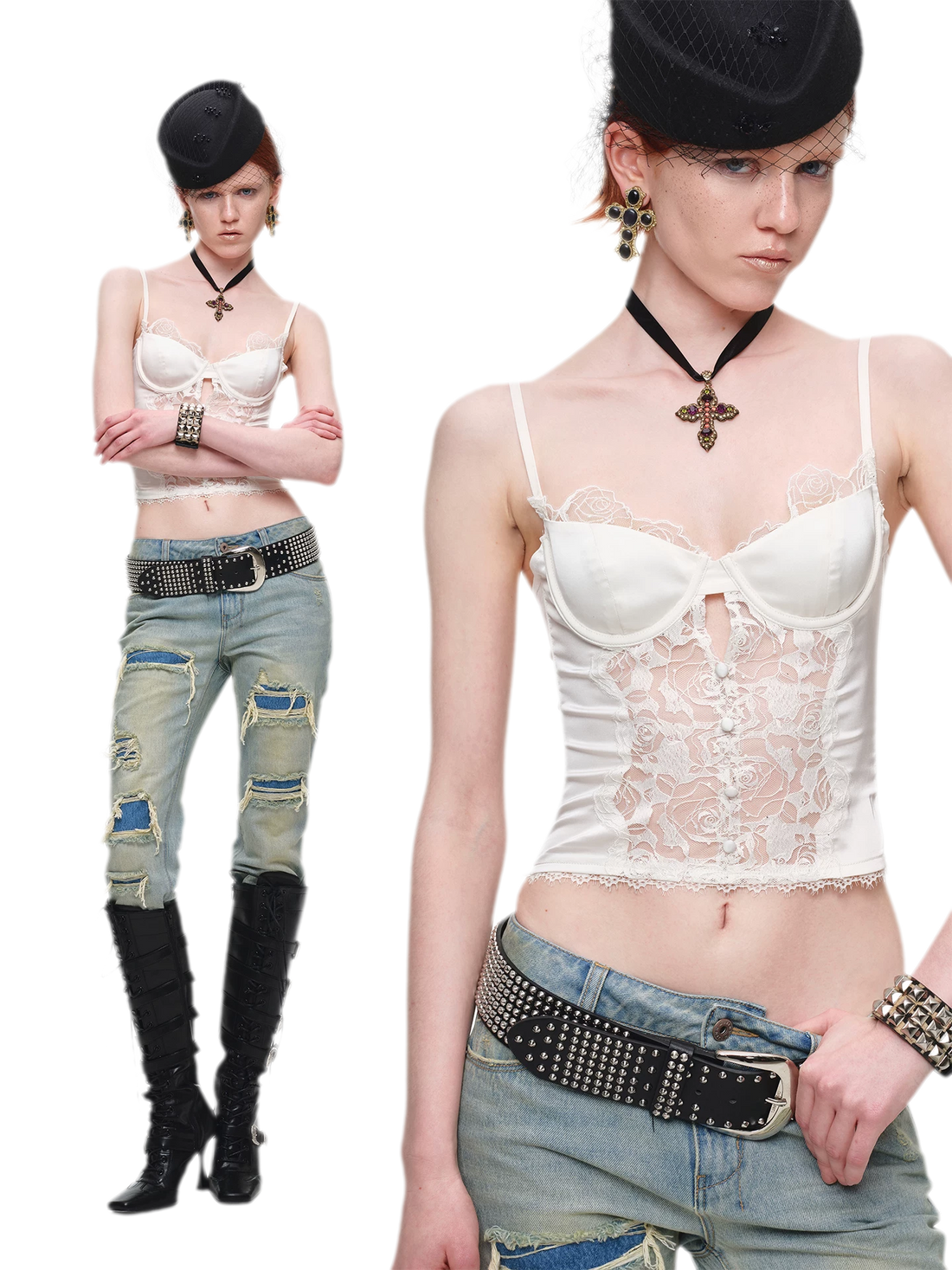 Lace Panel Satin Corset Top