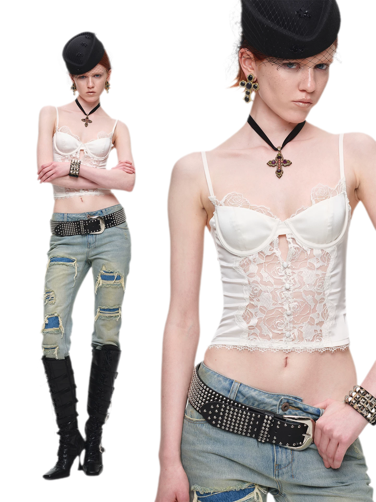 Lace Panel Satin Corset Top