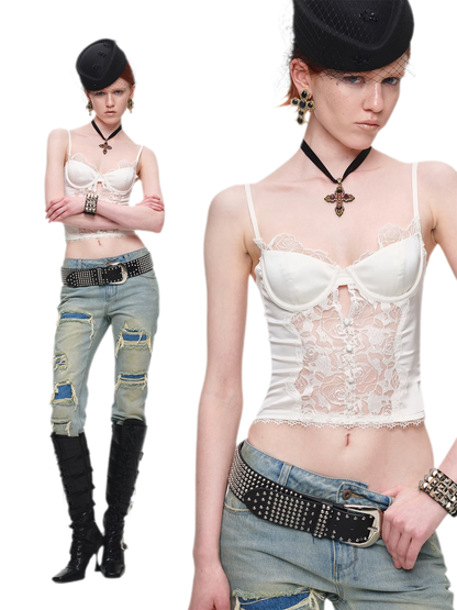 Lace Panel Satin Corset Top