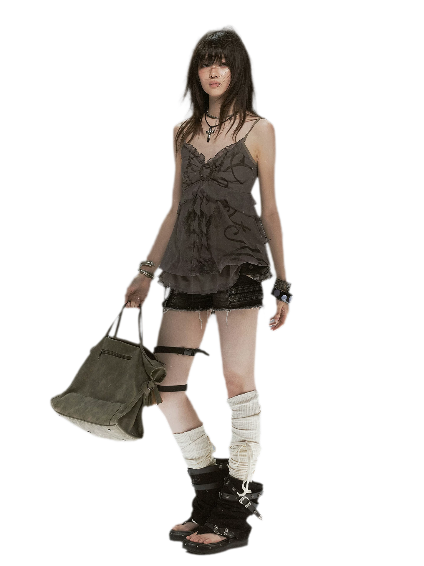 Graffiti Mesh Ruffle Camisole