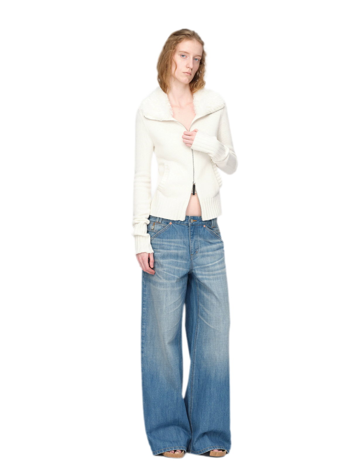 Washed Whisker Wide-Leg Jeans