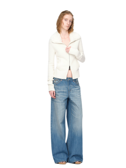 Washed Whisker Wide-Leg Jeans