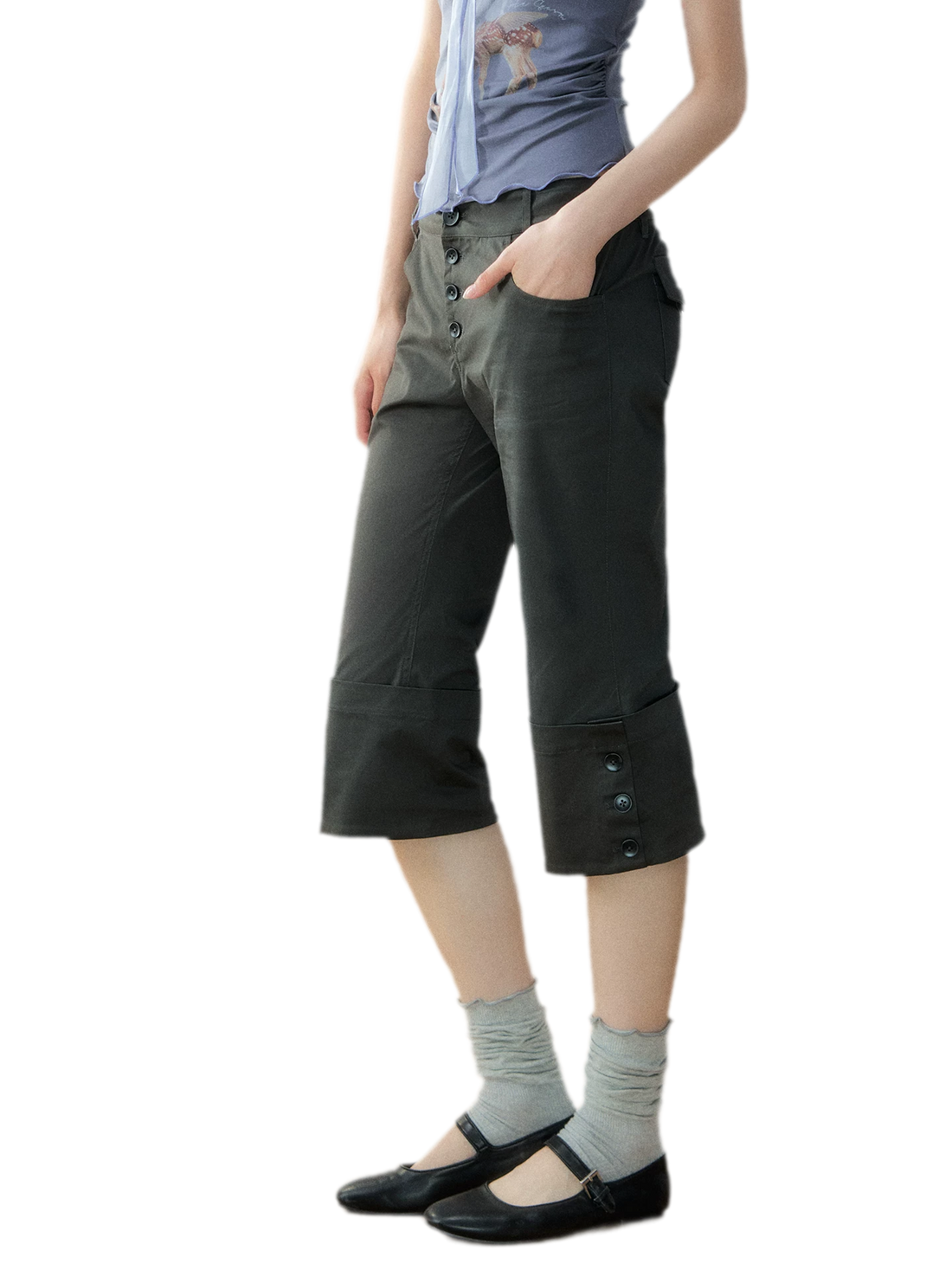 Vintage Turn-Up Cropped Pants