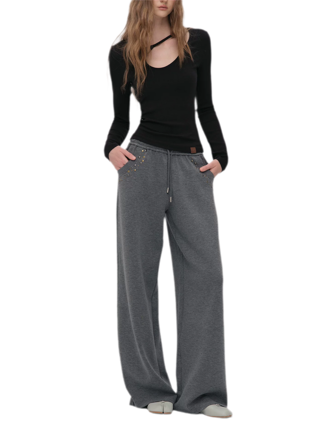Air-Layer Rivet Wide-Leg Pants