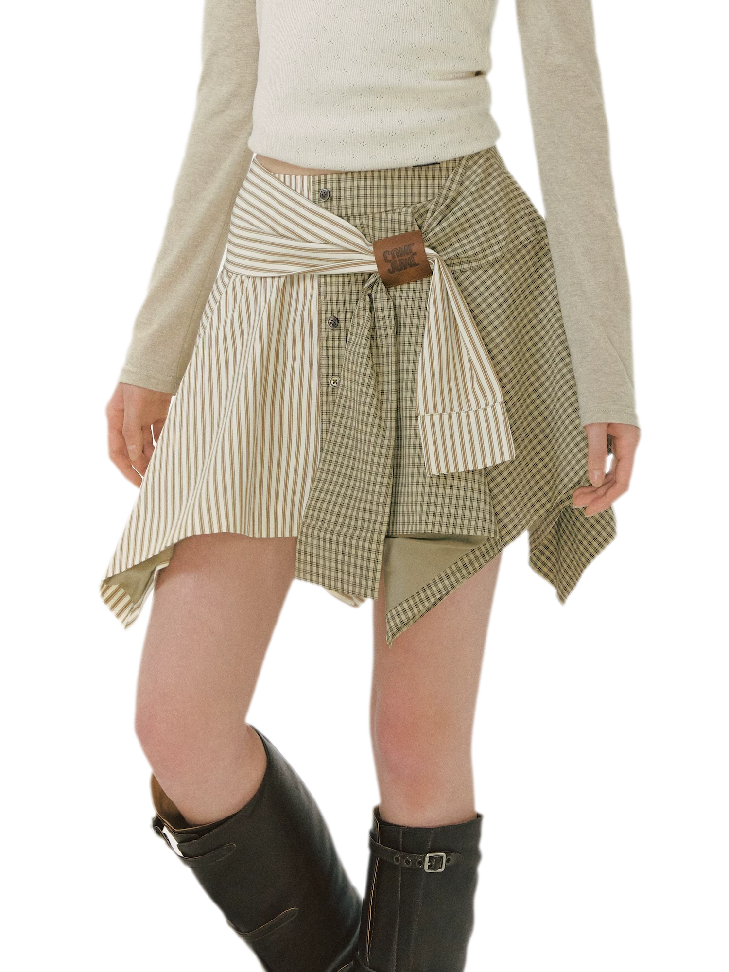 Patchwork Asymmetrical Plaid Skort