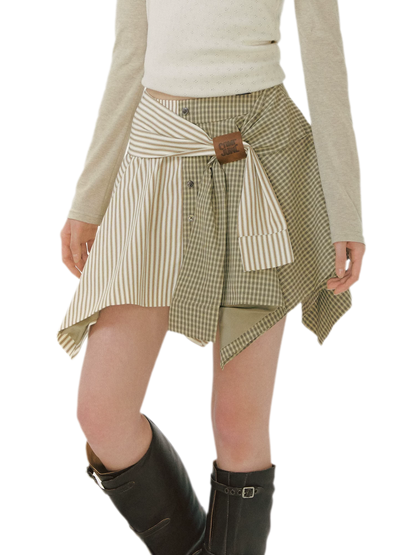 Patchwork Asymmetrical Plaid Skort