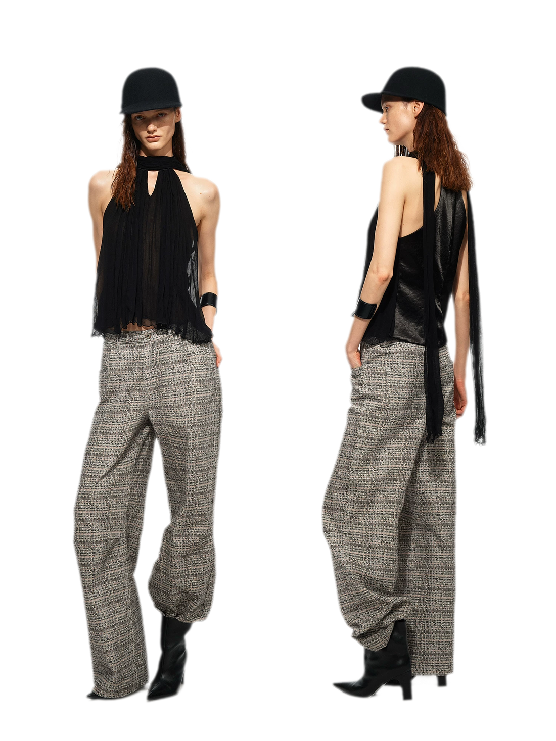 Plaid Tweed Wide Jeans