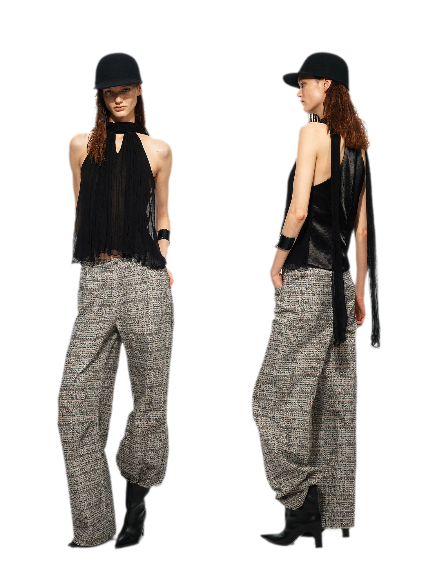 Plaid Tweed Wide Jeans