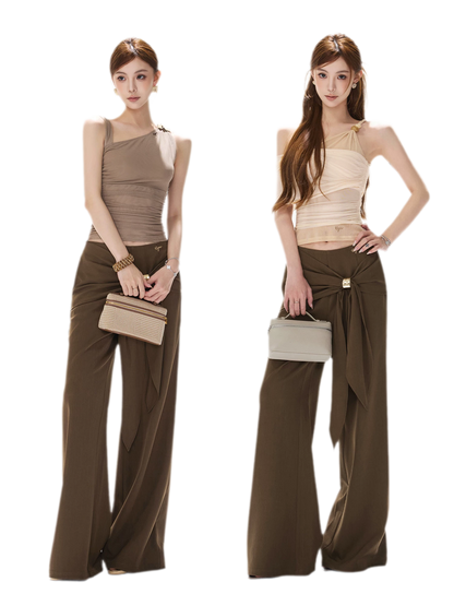 Twist Belt Wide-Leg Pants