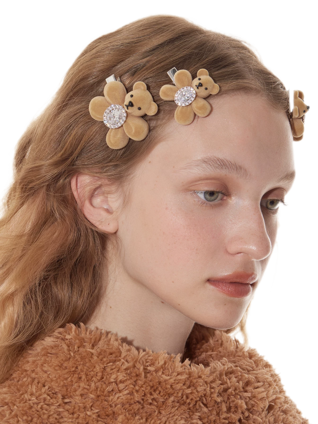 フロッキングベアの宝石ヘアクリップ