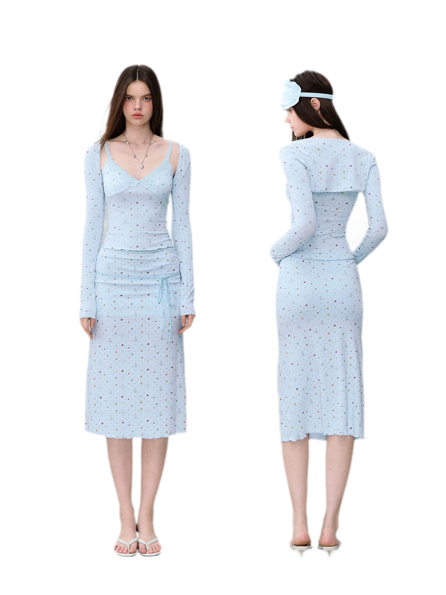 Light Blue Polka-Dot Three-Piece Set