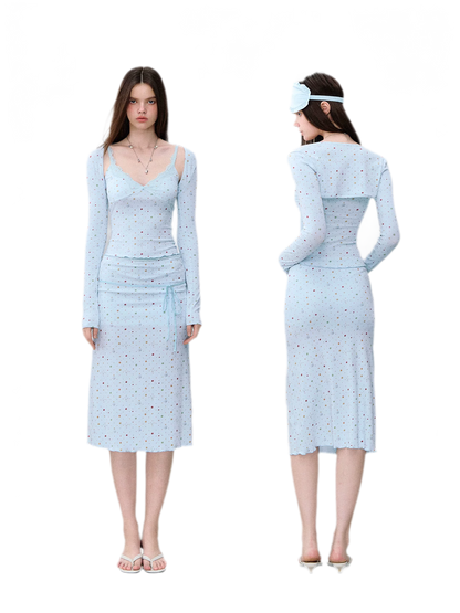 Light Blue Polka-Dot Three-Piece Set