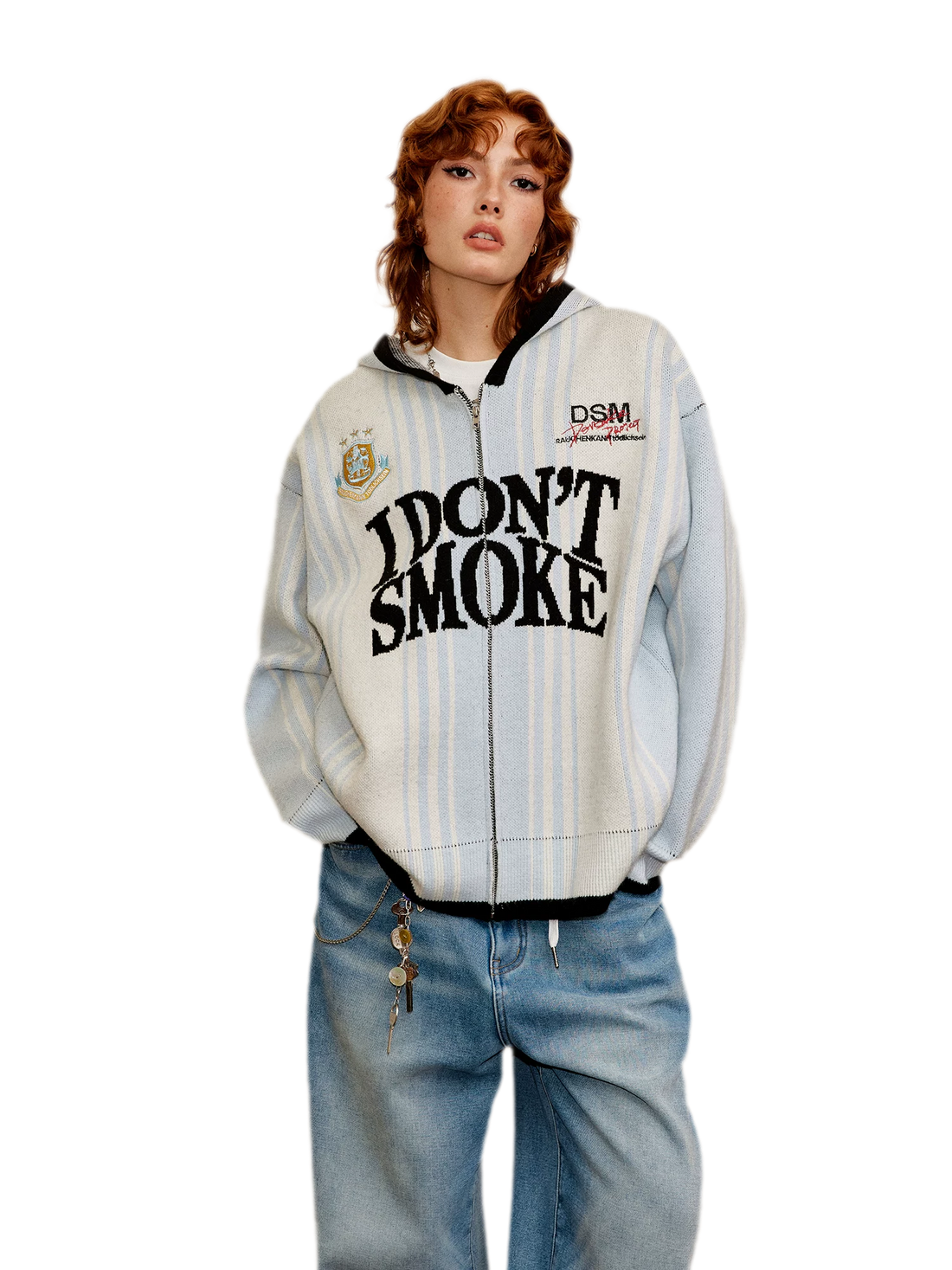 Jacquard Striped Hooded Knit Cardigan