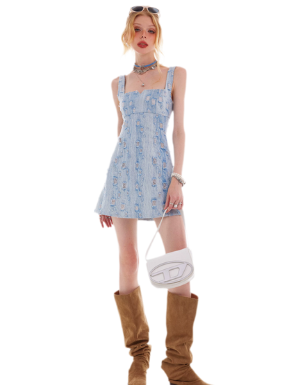 Distressed Denim Cami Dress