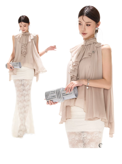 Ruffled Chiffon A-Line Top