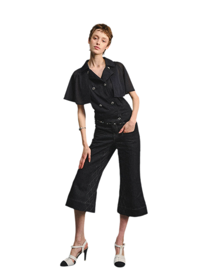 Detachable Cape Chiffon Blouse with Lace Detail