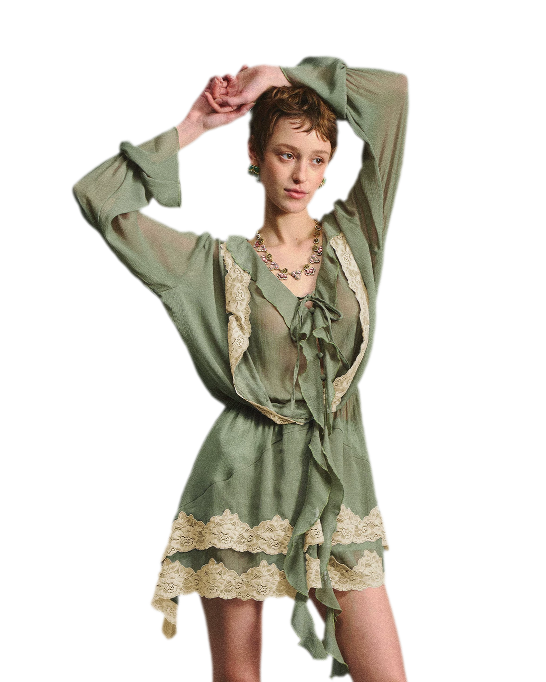 Vintage Moss Green Lace Dress